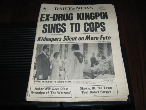 New York Daily News Newspaper (Actor Will Geer Dies ; Grandpa of 'The Waltons' , Red Brigade vs Aldo Moro, April 24 , 1978)