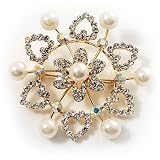 Gold Plated Faux Pearl Crystal Snowflake Brooch