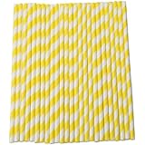 Pack of 25 Striped Drinking Paper Straws for Wedding Birthday Party (Yellow)