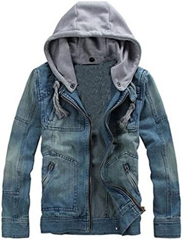 Fancy Dress Store Men's Super Star Cow Jeans Hooded Denim Motorcycle Jacket