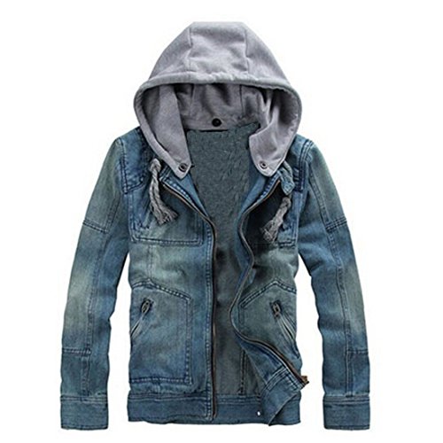 Fancy Dress Store Men's Super Star Cow Jeans Hooded Denim Motorcycle Jacket