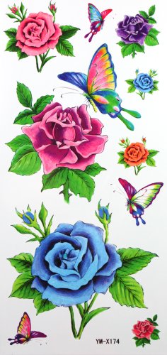 YiMei bunte Rosen und Schmetterling Temporary Tattoos Preisvergleich