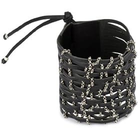 Accessories & Beyond Black Leather Cuff With Railroad Gold-To