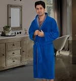 Luxury European Bath Robe & Slipper Set in Bi-face Nautical Blue-Grey