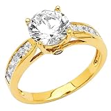 14K Yellow Gold Round-cut 1.50 CTW Equivalent CZ Cubic Zirconia Ladies Solitaire Wedding Engagement Ring Band