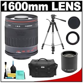 Vivitar 800mm f/8.0 Series 1 Multi-Coated Mirror Lens with 2x Teleconverter (=1600mm) + Tripod + Case + Accessory Kit for Nikon D40, D60, D90, D200, D300, D300s, D3, D3x, D700, D3000 & D5000 Digital SLR Cameras