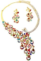 Taoqiao Peacock Multicolor Artificial Zircon Necklace Earrings Set