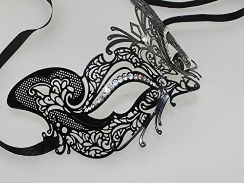 Ornate Glossy Metal Filigree Venetian Lace Mask with Rhinestone for Masquerades, Costume Balls, Prom, Mardi Gras (Cheetah Q)