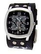 Twin Double Dragon Wide Black Leather Band Circle Trendy Design Steel Black Dial Gothic Punk Biker Wristband Watch