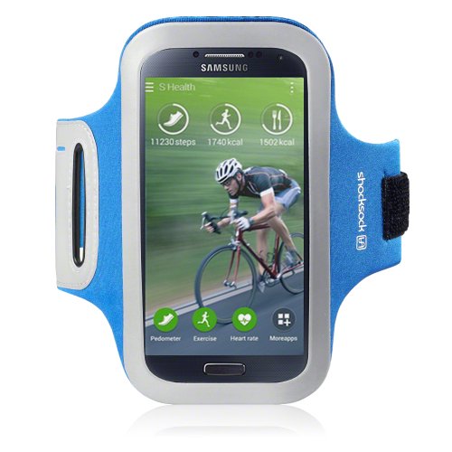 Samsung Galaxy S4 Case, Shocksock [Reflective] [Blue] Samsung Galaxy S4 Armband, Sports Gym Bike Cycle Jogging Armband with Dual Arm-Size Slots and Key Pocket Custom Made for Samsung Galaxy S4 - Blue