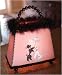 Handbag Table Lamp Black & White Poodles on Pink with Black Fur