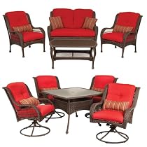Big Sale Bella Vista Patio Furniture Combo: 5 Piece Dining and 4 Piece Seating Set (Wicker, Brick Red) by La-Z-Boy Outdoor