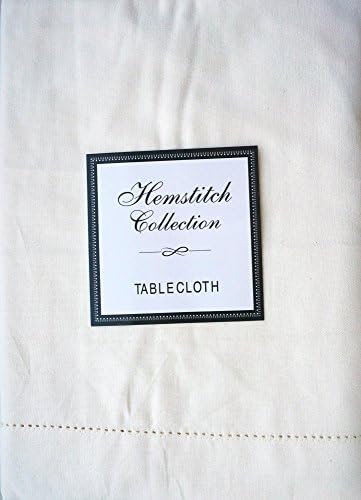 Hemstitch Collection Fabric Tablecloth Cream Off-White 60 Inches by 118 Inches