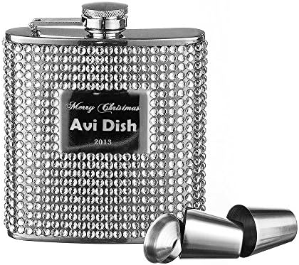 2-pack Green Ace ® Personalized 6oz White Diamond Flask Gift Set in Gift Box, Free Engraving!