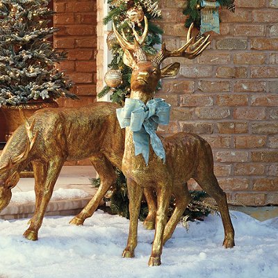 Standing Gold Stag - Frontgate - Outdoor Christmas Decorations