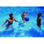 children enjoy water sports in outdoor pool