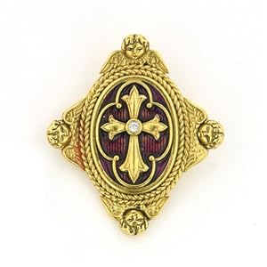 Faith Love and Joy Amethyst Tone Cherubs Gazing Brooch by
