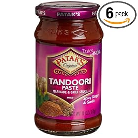 Patak's Tandoori Paste, Spicy Ginger & Garlic, Mild,  10-Ounce Glass Jars (Pack of 6)