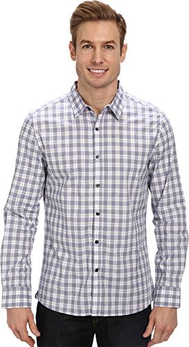 Kenneth Cole Sportswear Men's L/S Yarn Dye Check Shirt w/ Contrast Elbow Patch Shirt Moody Blue Combo Button-up Shirt SM