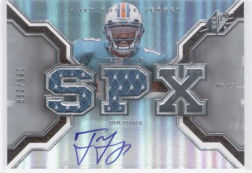2007 SPx # 224 Ted Ginn Jr. - Miami Dolphins (RC - Rookie - Autographed - Piece of Authentic Event Worn Jersey - Serial #D To 299 - Football Cards)