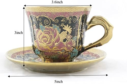 Ambilight Porcelain 6-ounce Coffee Cup and Saucer Black Chintz with Gold Trim,set of 1,black,E5(1),outstanding decorative cups