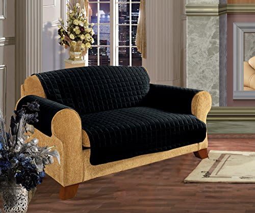 Elegance Linen Quilted Slip Cover Water-Absorbent Furniture Protector for Sofa, Black