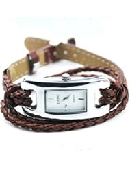 Hotportgift Lady Woman Charm Weaving Braided Knit Strap Bracelet Quartz Watch (coffee)