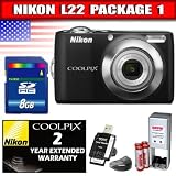 Nikon Coolpix L22 12MP Digital Camera with 3.6x Optical Zoom and 3.0 LCD (Black) Package 1