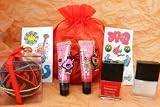 Girly-Glam Gift Set (S4) With COTTON CANDY & WATERMELON Lip Glosses, RED & WHITE NAIL Polishes, HAIR BAND ORNAMENT BALL in Red Mesh carry bag. GREAT Stocking STUFFER!!