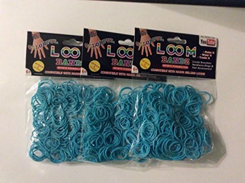 Loom Bandz Latex-free, Lead-free, Loom Refill Rubber Bands (3 Packs Include: 900 Bands Plus 36 S-clips) - Turquoise