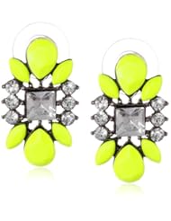 Lime Green Cabochon and Crystal Button Hematite Earrings