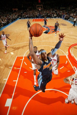 Denver Nuggets v New York Knicks: Carmelo Anthony and Ronny Turiaf Photographic Poster Print by Nathaniel S. Butler, 12x18