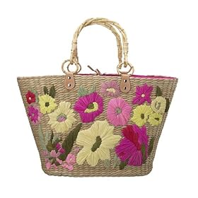 Merona Large Straw Tote - Pink/ Yellow