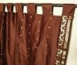 2 Tab Top Brown Silk Sari Drapes, Panels, Panels