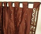 2 Tab Top Brown Silk Sari Drapes, Panels, Panels