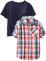 U.S. Polo Assn. Little Boys' Plaid Long Sleeve Sport Shirt with T-Shirt Set