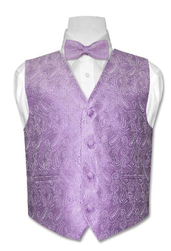 Covona BOY'S Solid LAVENDER PURPLE Paisley Dress Vest BOWTIE Set