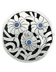 Sterling Silver Floral Mandala Brooch Pin Pendant w/ Blue Crystals, 1 5/8 inch wide