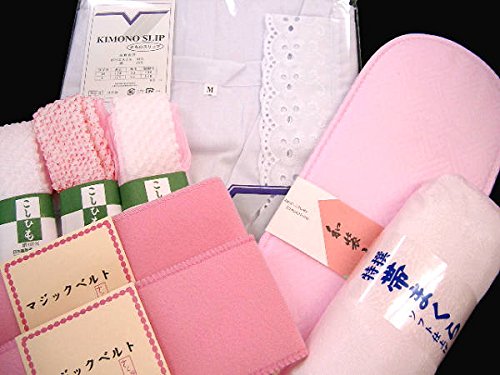 着物美人 スリップ 肌襦袢 M 帯板 帯枕 伊達締め 腰紐 襟芯 【 和服 着物用 インナー小物 8点セット 】a328007-3