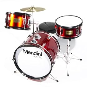Mendini by Cecilio 3-Piece 16" Bright Red Junior Drum Set + Cymbals, Drumsticks & Adjustable Throne MJDS-3-BR
