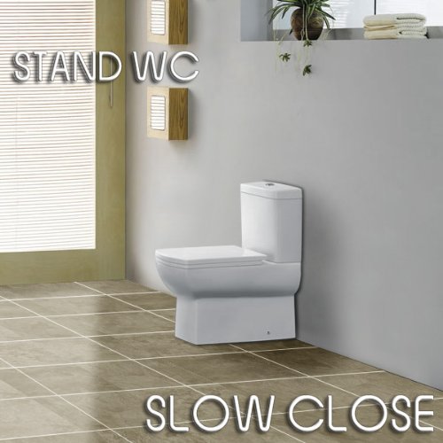  Klassisches Stand WC 2 Teilig Bodenabgang inkl. Spülkasten (Slow-Close Toilettensitz, Hochwertige Sanitärkeramik)