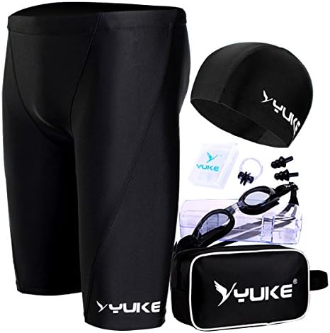 ZLMBAGUS Men's Polyester Solid Jammer Swimsuit + Anti Fog Swim Goggles with UV Protection + Swim Cap + Swim Earplugs and Nose Guard + Swimming Box