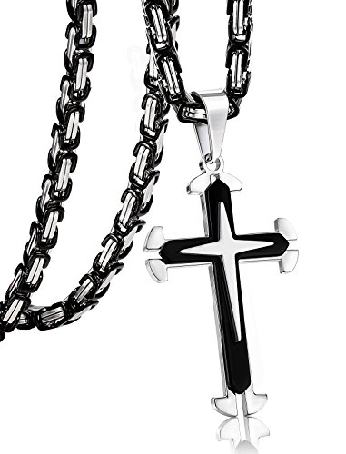 Jstyle Stainless Steel Mens Cross Necklace Pendant for Boys Byzantine Chain Black 5mm 22 Inch