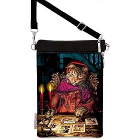 Baba Studio "Tarot Reader Cat" sling pouch. Black silk.