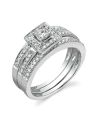 14k White Gold 0.60 Ctw Straight Set Wedding Set - Size 7
