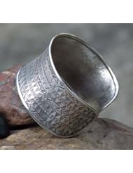 Sterling silver cuff bracelet, Concentric Traditions - Unique Hill Tribe Sterling Silver Cuff Bracelet