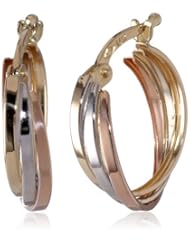 14k Tri-color Gold Overlap Hoop Earrings
