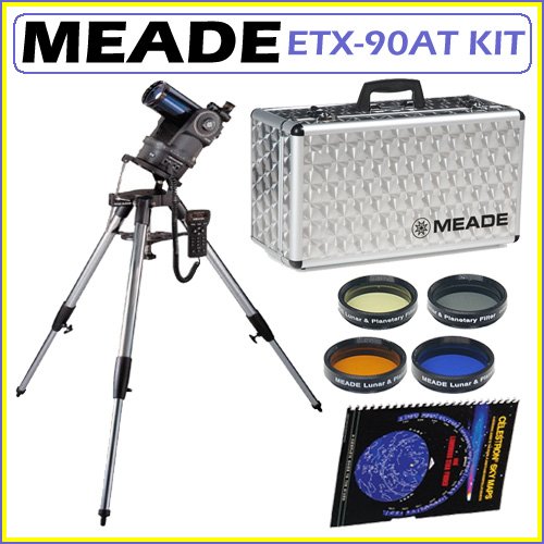 Meade ETX-90AT (f/13.8) Maksutov-Cassegrain Telescope with Meade ETX90 Telescope Hard Case + Celestron Sky Map Star Chart Book + Meade Lunar & Planetary Color 4 Filter Set