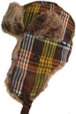Stripe Plaid Trapper Faux Fur Warm Winter Trooper Bomber Hat with Ear Flaps Sherpa
