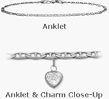 10 Karat 10 White Gold Flat Gucci Style White Stone Heart Charm Anklet